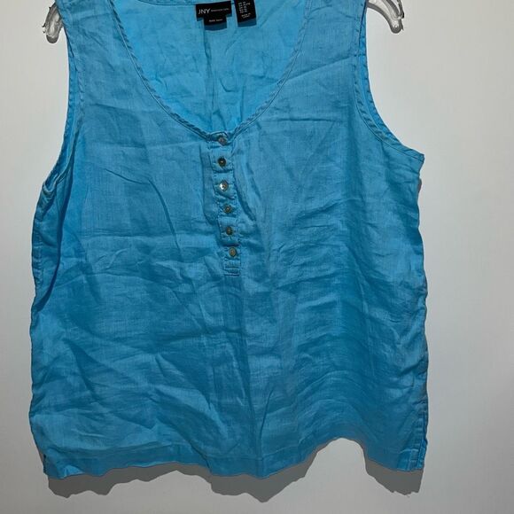 JNY Jones New York Women's Blue 100% Linen Half Button Tank Top Size XL - Picture 1 of 9